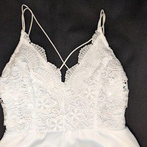White Spegetti Strap Lace Topped Lined Dress